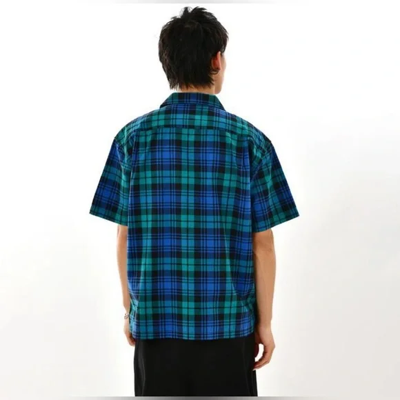 Vans 💯% cotton Anaheim Woven loose Fit Button Up Black/ Blue Size M, Size L - Picture 4 of 10